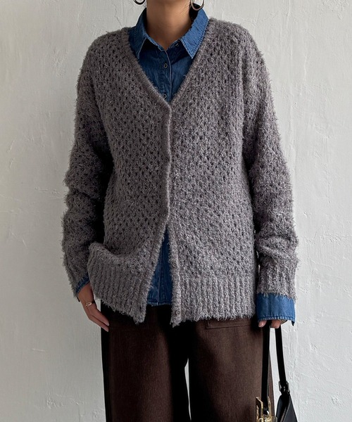 LBC（エルビーシー）の「フェザーメッシュカーディガン（カーディガン/ボレロ・レディース・オフホワイト/ブルー/ライトカーキ/チャコール・M）」の8枚目の写真