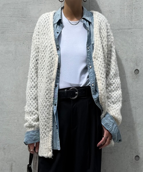 LBC（エルビーシー）の「フェザーメッシュカーディガン（カーディガン/ボレロ・レディース・オフホワイト/ブルー/ライトカーキ/チャコール・M）」の12枚目の写真