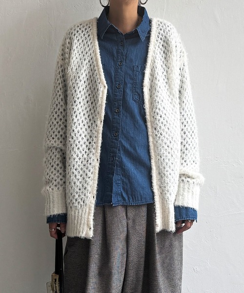 LBC（エルビーシー）の「フェザーメッシュカーディガン（カーディガン/ボレロ・レディース・オフホワイト/ブルー/ライトカーキ/チャコール・M）」の11枚目の写真