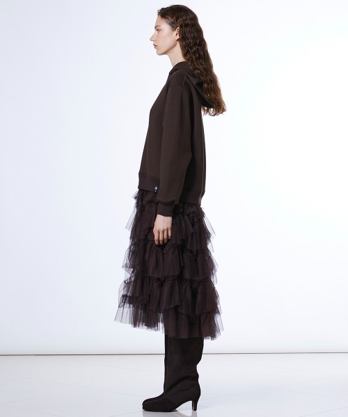 DOUBLE STANDARD CLOTHING（ダブルスタンダードクロージング）の「チュールドッキングワンピース（ワンピース・レディース・ブラック/ブラウン・FREE）」の4枚目の写真