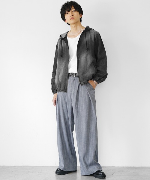 MinoriTY（マイノリティ）の「【MinoriTY】ヴィンテージ加工フルジップデニムパーカー メンズ 秋服 冬服 春服（パーカー・メンズ・ブラック/ライトブルー/ライトグレー・M/L/LL）」の11枚目の写真