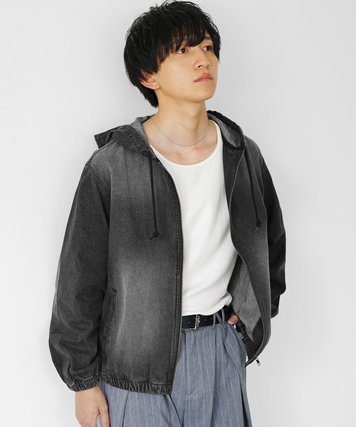 ビンテージ　デニム生地パーカー デニムパーカー メンズ オーバーサイズ ジップアップ