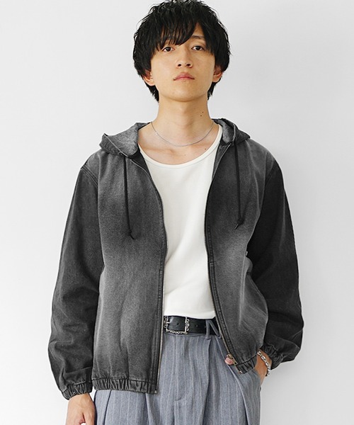 MinoriTY】ヴィンテージ加工フルジップデニムパーカー メンズ 秋
