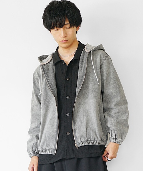 MinoriTY（マイノリティ）の「【MinoriTY】ヴィンテージ加工フルジップデニムパーカー メンズ 秋服 冬服 春服（パーカー・メンズ・ブラック/ライトブルー/ライトグレー・M/L/LL）」の14枚目の写真