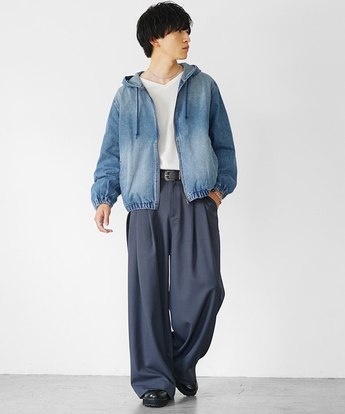 ビンテージ　デニム生地パーカー MinoriTY】ヴィンテージ加工フルジップデニムパーカー メンズ 秋