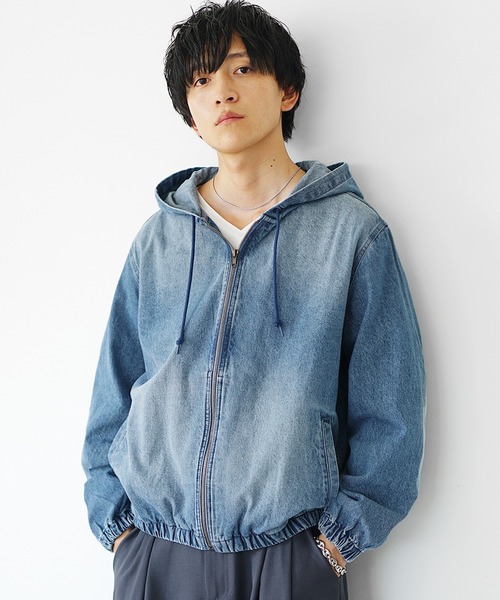 MinoriTY（マイノリティ）の「【MinoriTY】ヴィンテージ加工フルジップデニムパーカー メンズ 秋服 冬服 春服（パーカー・メンズ・ブラック/ライトブルー/ライトグレー・M/L/LL）」の4枚目の写真