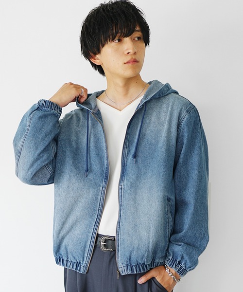 MinoriTY（マイノリティ）の「【MinoriTY】ヴィンテージ加工フルジップデニムパーカー メンズ 秋服 冬服 春服（パーカー・メンズ・ブラック/ライトブルー/ライトグレー・M/L/LL）」の5枚目の写真