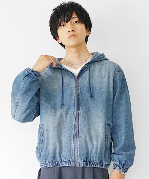 MinoriTY（マイノリティ）の「【MinoriTY】ヴィンテージ加工フルジップデニムパーカー メンズ 秋服 冬服 春服（パーカー・メンズ・ブラック/ライトブルー/ライトグレー・M/L/LL）」の6枚目の写真