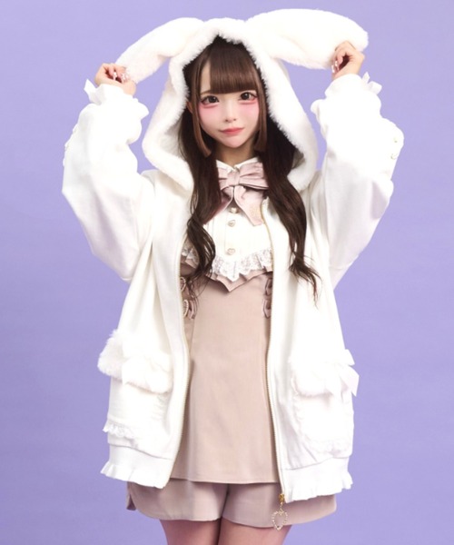 うさ耳 ファーパーカー ホワイト うさ耳ファーパーカー（パーカー）｜Secret Honey（シークレットハニー