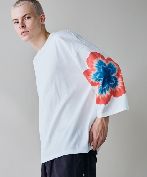 rehacer(レアセル)の「rehacer : Bloom Dye Sleeve CS / ブルームダイ スリーブカットソー(Tシャツ/カットソー・メンズ・ホワイト/ブラック・SMALL/MEDIUM/LARGE/X-LARGE)」の1枚目の写真
