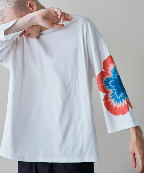 rehacer(レアセル)の「rehacer : Bloom Dye Sleeve CS / ブルームダイ スリーブカットソー(Tシャツ/カットソー・メンズ・ホワイト/ブラック・SMALL/MEDIUM/LARGE/X-LARGE)」の14枚目の写真