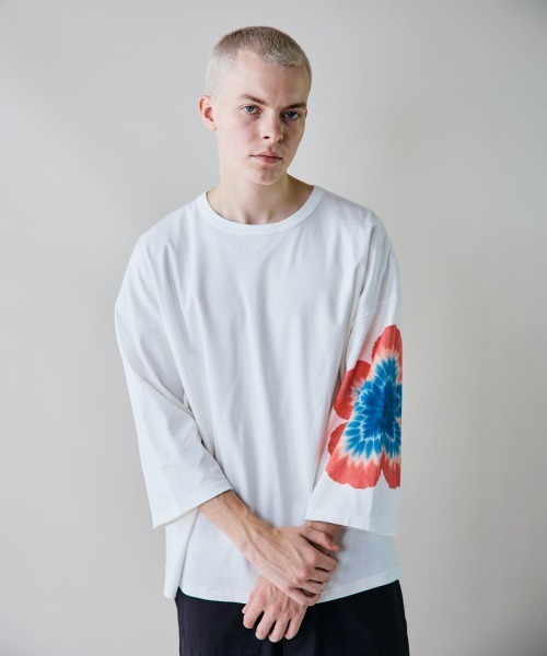 rehacer(レアセル)の「rehacer : Bloom Dye Sleeve CS / ブルームダイ スリーブカットソー(Tシャツ/カットソー・メンズ・ホワイト/ブラック・SMALL/MEDIUM/LARGE/X-LARGE)」の12枚目の写真