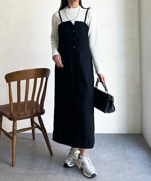 Chez toi（シェトワ）の「Iラインキャミワンピース×インナーニットプルオーバー（ワンピース・レディース・ブラック/グレー/キャメル・FREE）」の2枚目の写真