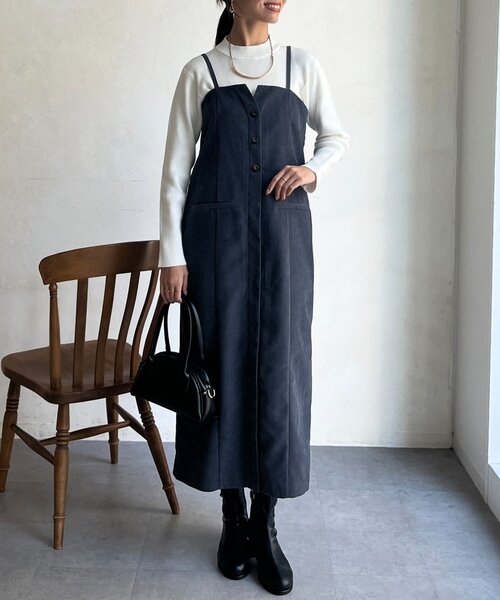 Chez toi（シェトワ）の「Iラインキャミワンピース×インナーニットプルオーバー（ワンピース・レディース・ブラック/グレー/キャメル・FREE）」の20枚目の写真