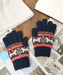 手袋（ブルー・ネイビー/青色系・ウール・ニット）ファッション通販