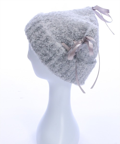 clear（クリア）の「猫耳リボンニット帽[着回し力抜群 ガーリー]≪AW新作≫（ニットキャップ/ビーニー・レディース・アイボリー/ベージュ/ブルー系その他・F）」の7枚目の写真