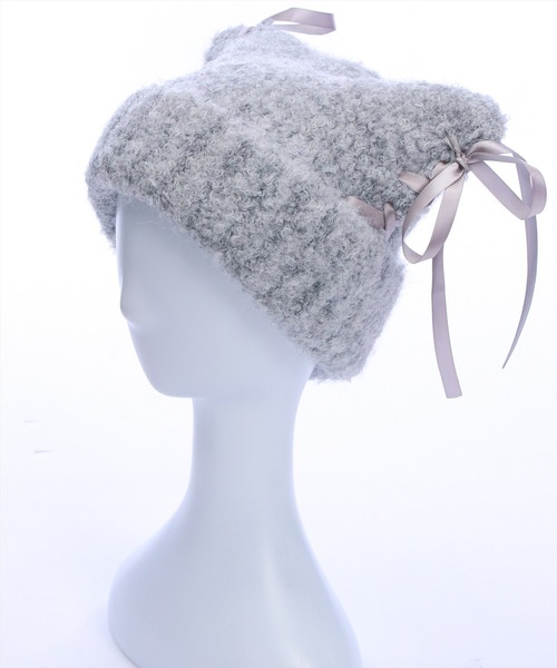 clear（クリア）の「猫耳リボンニット帽[着回し力抜群 ガーリー]≪AW新作≫（ニットキャップ/ビーニー・レディース・アイボリー/ベージュ/ブルー系その他・F）」の11枚目の写真