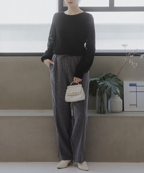 slattgir（スラットジール）の「高身長　ツイードリラックスワイドパンツ（トールサイズ）Essenave（その他パンツ・レディース・クリーム/ブラック系・TM/TL/TLL/T3L）」の8枚目の写真