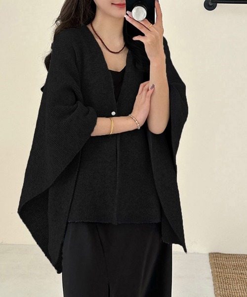 Miniministore(ミニミニストア)の「ニットショール ポンチョカーディガン秋冬(ニット/セーター・レディース・ブラック/グレー/ベージュ・FREE)」の1枚目の写真