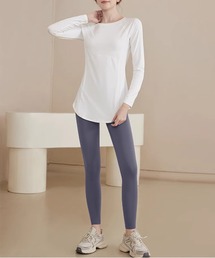 HYSSHOP（エイチワイエスショップ）の「レディース 長袖ラウンドヘムヨガトップス+ハイウエストレギンス 上下2点セット［大きいサイズ有/フィットネス/ピラティス/ダンス/ジム］（レギンス/スパッツ）」