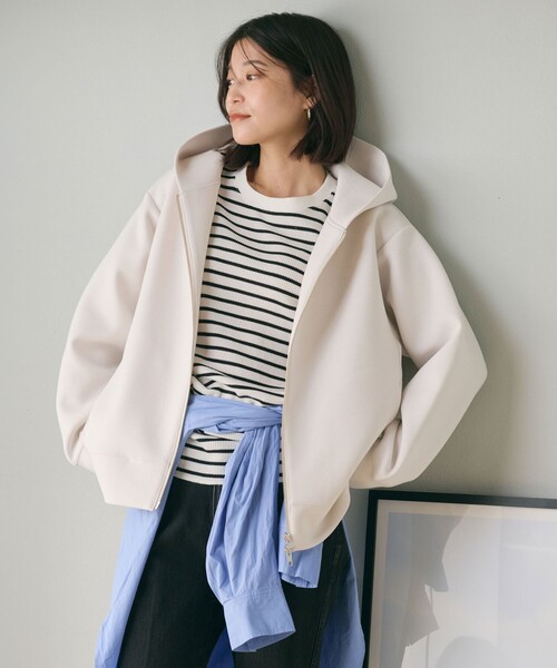 green label relaxing(グリーンレーベルリラクシング)の「【WEB限定】<at ease>ダンボール ジップ フーディ―(パーカー・レディース・ナチュラル/ダークグレー/モカ・FREE)」の3枚目の写真