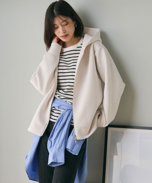 green label relaxing(グリーンレーベルリラクシング)の「【WEB限定】<at ease>ダンボール ジップ フーディ―(パーカー・レディース・ナチュラル/ダークグレー/モカ・FREE)」の10枚目の写真