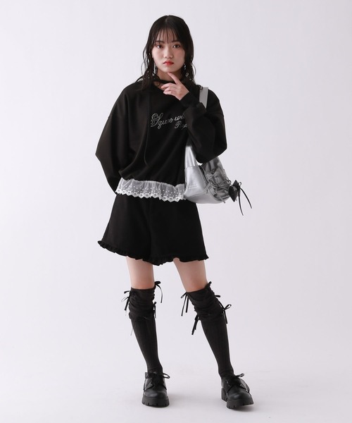 repipi armario（レピピ アルマリオ）の「【girly line】【裏起毛】トキメキリボンタイトップス（スウェット・キッズ・アイボリー/ブラック/グレー・MEDIUM/LARGE/SMALL）」の5枚目の写真