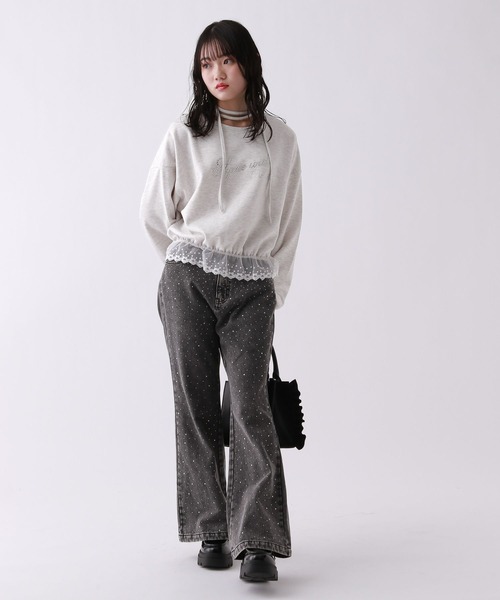 repipi armario（レピピ アルマリオ）の「【girly line】【裏起毛】トキメキリボンタイトップス（スウェット・キッズ・アイボリー/ブラック/グレー・MEDIUM/LARGE/SMALL）」の7枚目の写真