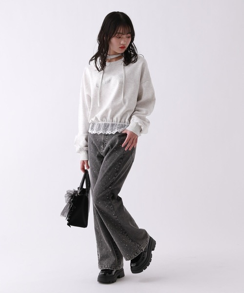 repipi armario（レピピ アルマリオ）の「【girly line】【裏起毛】トキメキリボンタイトップス（スウェット・キッズ・アイボリー/ブラック/グレー・MEDIUM/LARGE/SMALL）」の8枚目の写真