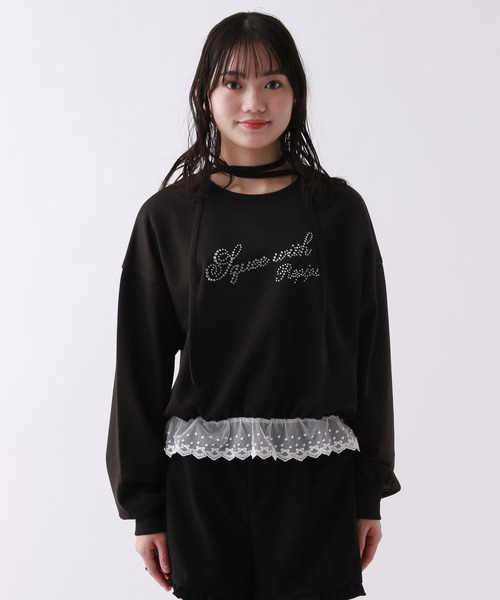 repipi armario（レピピ アルマリオ）の「【girly line】【裏起毛】トキメキリボンタイトップス（スウェット・キッズ・アイボリー/ブラック/グレー・MEDIUM/LARGE/SMALL）」の9枚目の写真