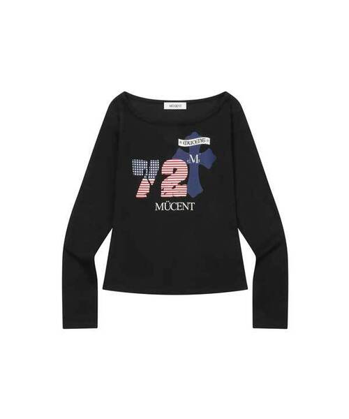 MUCENT(ムセント)の「ロデズ 72 星条旗 ワンショルダー 長袖Tシャツ (2カラー)(Tシャツ/カットソー・レディース・ブラック/グレー系・FREE)」の1枚目の写真