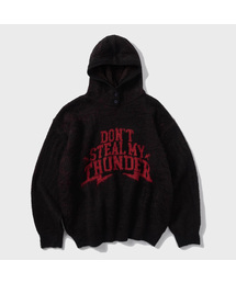 THUNDER ブラッシュドニットフードパーカー - ブラック