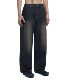 WASHED DENIM PANTS - BROWN