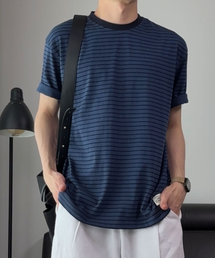 URBANDTYPE（アーバンディタイプ）の「Vintage Label Stripe T-Shirt_Navy（Tシャツ/カットソー）」