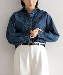 NOMBRE IMPAIR | ねじりピンタックデニム　衿付ショートシャツ(シャツ/ブラウス)