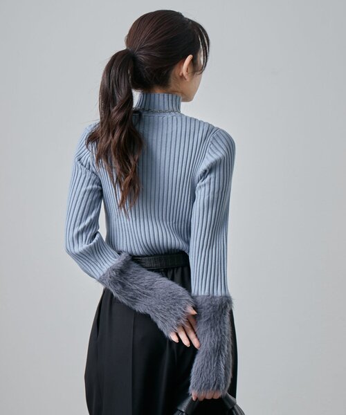 Lui's（ルイス）の「袖フェザーリブタートルニット（Tシャツ/カットソー・レディース・オフホワイト/グレー/グレー系その他/ブラック・FREE）」の12枚目の写真