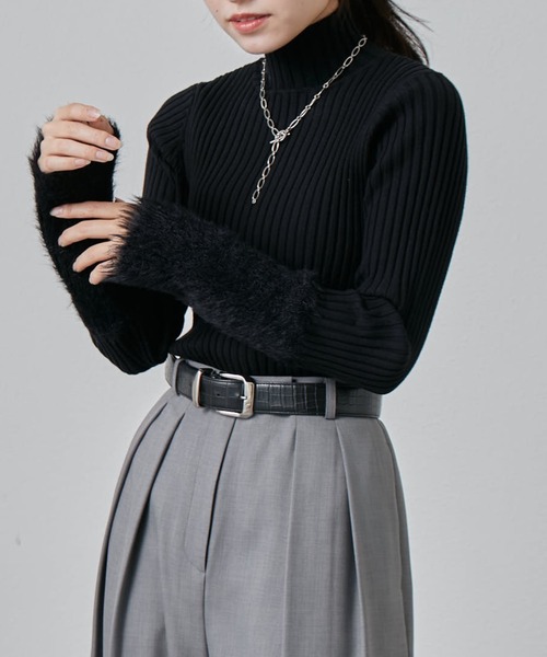 Lui's（ルイス）の「袖フェザーリブタートルニット（Tシャツ/カットソー・レディース・オフホワイト/グレー/グレー系その他/ブラック・FREE）」の20枚目の写真