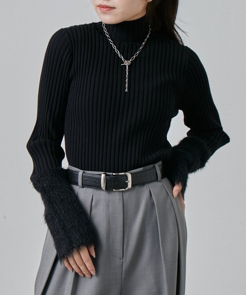 Lui's（ルイス）の「袖フェザーリブタートルニット（Tシャツ/カットソー・レディース・オフホワイト/グレー/グレー系その他/ブラック・FREE）」の22枚目の写真