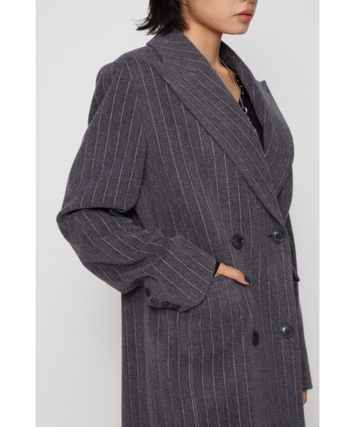 LAGUA GEM（ラグアジェム）の「STRIPE DOUBLE ロングコート（チェスターコート・レディース・グレー/ブラック・FREE）」の5枚目の写真