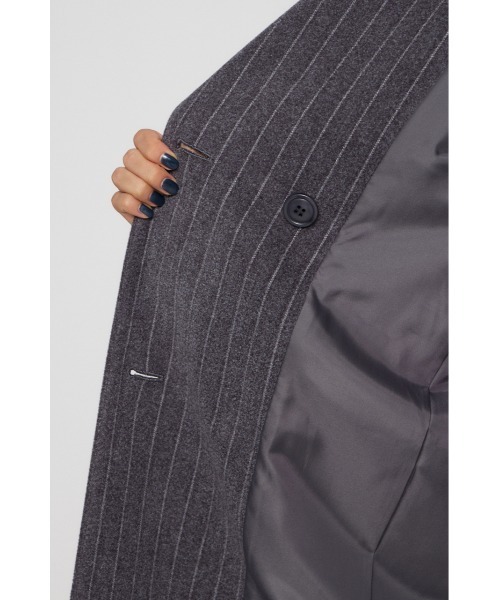 LAGUA GEM（ラグアジェム）の「STRIPE DOUBLE ロングコート（チェスターコート・レディース・グレー/ブラック・FREE）」の6枚目の写真