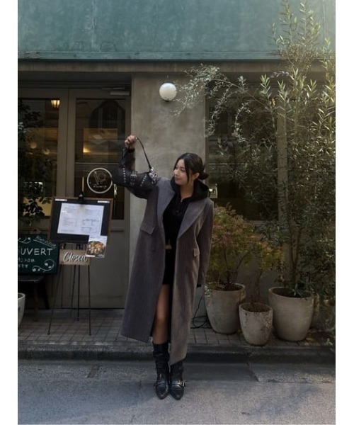 LAGUA GEM（ラグアジェム）の「STRIPE DOUBLE ロングコート（チェスターコート・レディース・グレー/ブラック・FREE）」の10枚目の写真