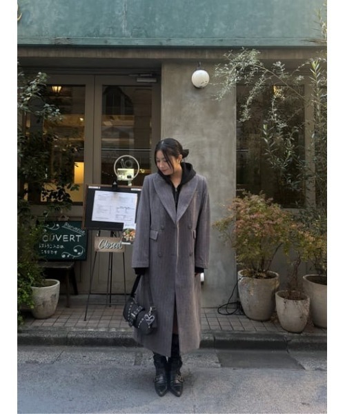 LAGUA GEM（ラグアジェム）の「STRIPE DOUBLE ロングコート（チェスターコート・レディース・グレー/ブラック・FREE）」の11枚目の写真