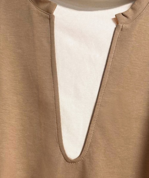 ONEP STAR（ワンピスター）の「モックネック×Vネック風切替トップス（Tシャツ/カットソー・レディース・カーキ・MEDIUM/LARGE/X-LARGE）」の10枚目の写真