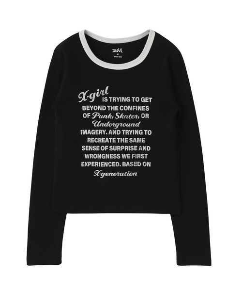 X-girl（エックスガール）の「LETTERING L/S COMPACT TOP（Tシャツ/カットソー・レディース・ブラック/ホワイト・S/M）」の8枚目の写真