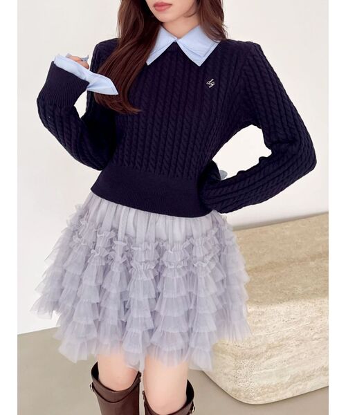 dazzlin（ダズリン）の「【20周年記念復刻！】ケーブルシャツドッキングニット（ニット/セーター・レディース・オフホワイト/グレー/ネイビー/ベージュ/ボルドー・FREE）」の4枚目の写真