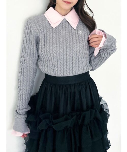 dazzlin（ダズリン）の「【20周年記念復刻！】ケーブルシャツドッキングニット（ニット/セーター・レディース・オフホワイト/グレー/ネイビー/ベージュ/ボルドー・FREE）」の3枚目の写真