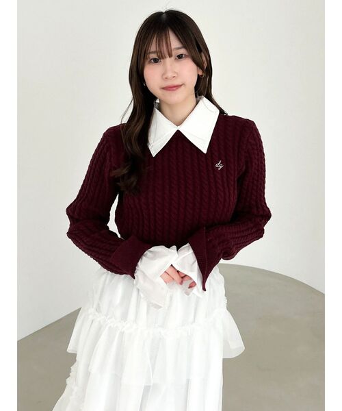 dazzlin（ダズリン）の「【20周年記念復刻！】ケーブルシャツドッキングニット（ニット/セーター・レディース・オフホワイト/グレー/ネイビー/ベージュ/ボルドー・FREE）」の5枚目の写真