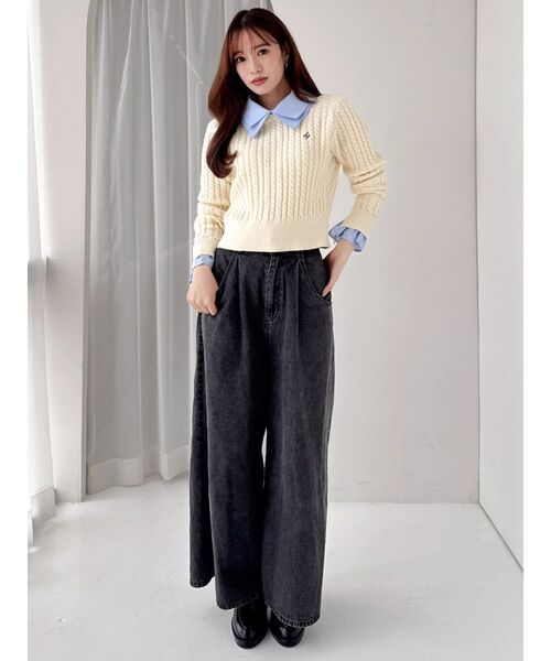 dazzlin（ダズリン）の「【20周年記念復刻！】ケーブルシャツドッキングニット（ニット/セーター・レディース・オフホワイト/グレー/ネイビー/ベージュ/ボルドー・FREE）」の6枚目の写真