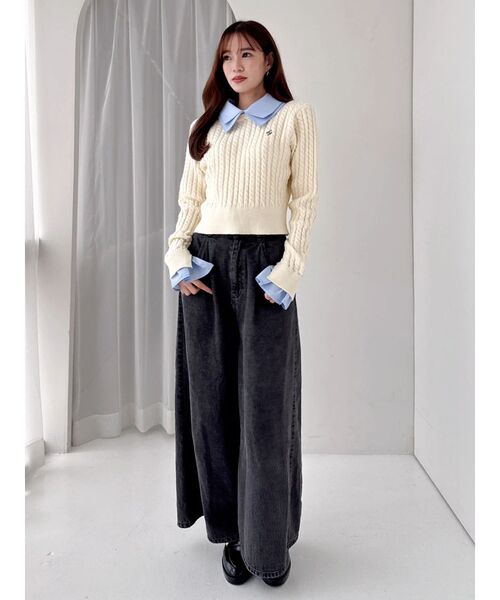 dazzlin（ダズリン）の「【20周年記念復刻！】ケーブルシャツドッキングニット（ニット/セーター・レディース・オフホワイト/グレー/ネイビー/ベージュ/ボルドー・FREE）」の7枚目の写真