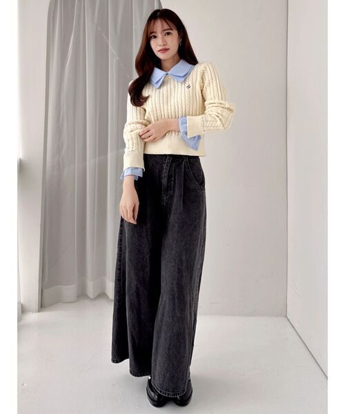 dazzlin（ダズリン）の「【20周年記念復刻！】ケーブルシャツドッキングニット（ニット/セーター・レディース・オフホワイト/グレー/ネイビー/ベージュ/ボルドー・FREE）」の8枚目の写真